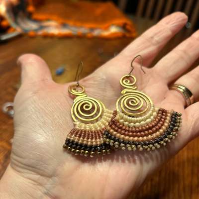 Handmade Brass and Fabric Earrings from Thailand