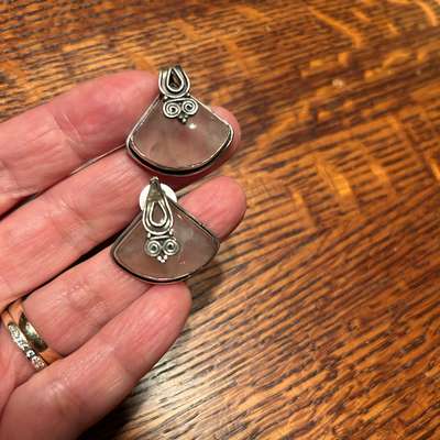 Rose Quartz Sterling Silver Earrings India - View 2